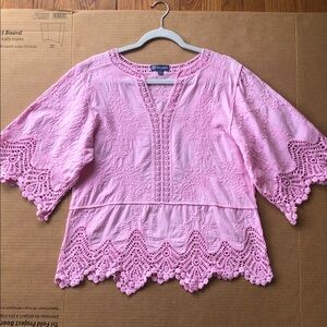 Crochet Pink 100% Cotton Feminine Lace Top size S-M